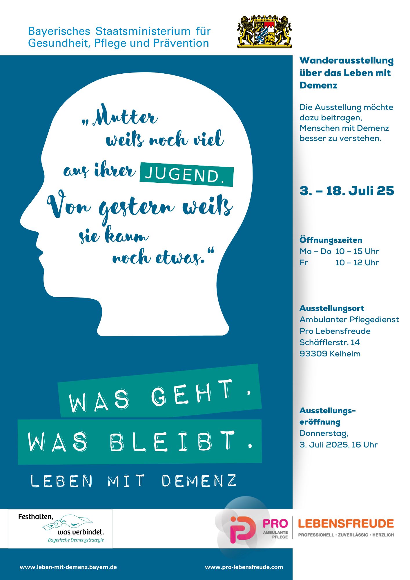 Herzliche Einladung zur Ausstellung zum Thema Demenz in Kelheim